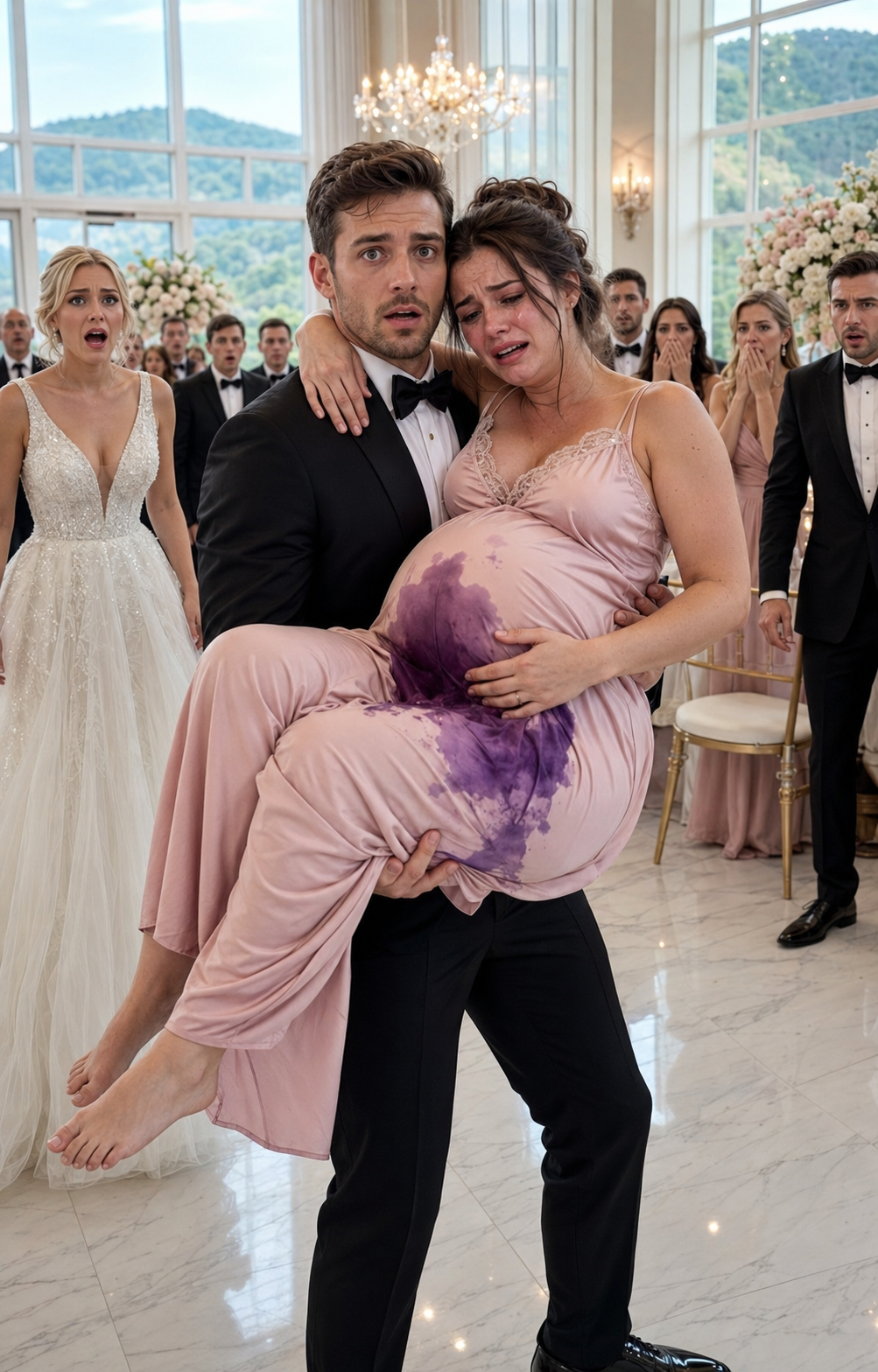 My water broke in the middle of my sister-in-law’s lavish vineyard wedding, soaking the marble floor beneath my feet. “Please—call an ambulance,” I gasped, but my mother-in-law dragged me into a bathroom and locked the door. “This baby will not steal her spotlight,” she hissed. As contractions tore through me, I reached for the emergency phone hidden in my purse—because the person I called would not only save my child, but destroy her perfect family.