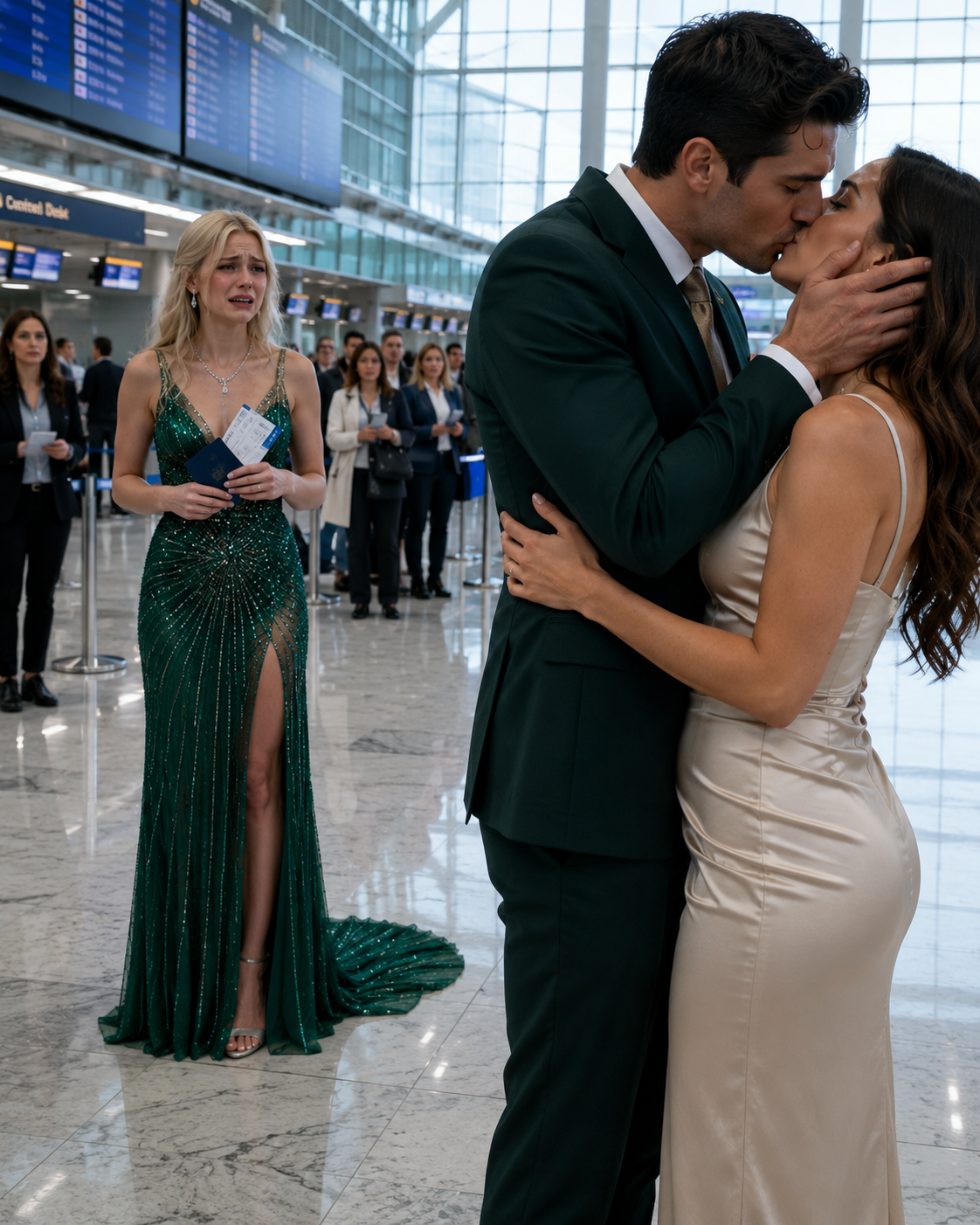 I went to the airport only to say goodbye to a friend. I never expected to see my husband there, embracing the woman he insisted was “only a coworker.” As I stepped closer, my heart pounding, I heard him murmur, “Everything is ready. That idiot is about to lose everything.” She laughed and answered, “And she won’t even know it’s coming.” I didn’t cry or confront them. I smiled. Because I had already prepared my own trap.